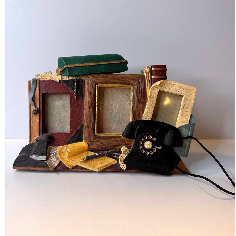 Vintage Office Desk Collage‎ Photo Frame Retro Telephone Books Decor